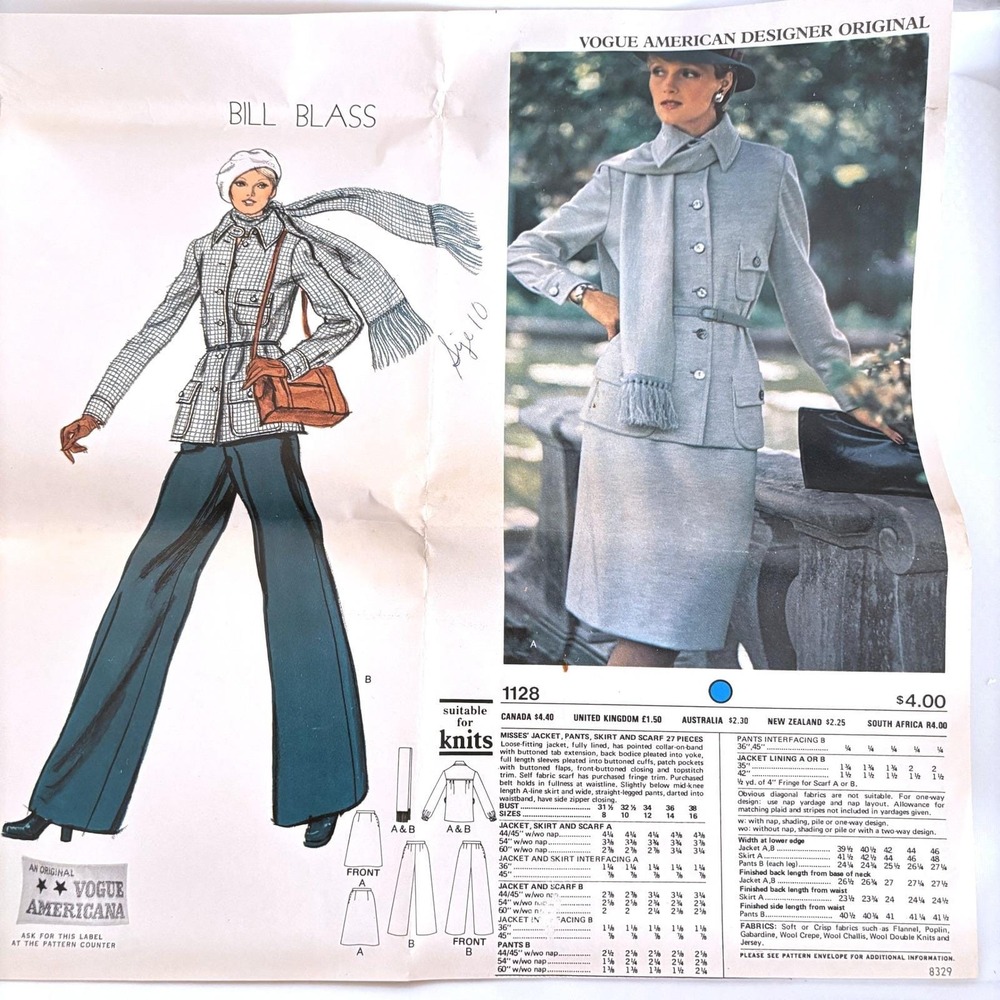 Vogue 1128 Bill Blass Americana Rare 70s Safari Capsule Sz 10 Catalog Pg Uncut